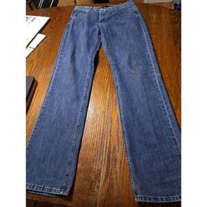 Size 12 Long Lee Riveted Ultimate 5 Mid Rise Denim Blue Jeans with Pockets